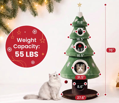 76 inch Christmas Tree Cat Tower dimensions, holds 55 lbs