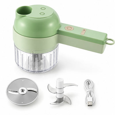 Electric vegetable cutter with slicing disc, chopping blade and USB cable