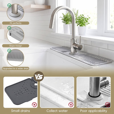 Wide drain channels, fits perfectly around the faucet