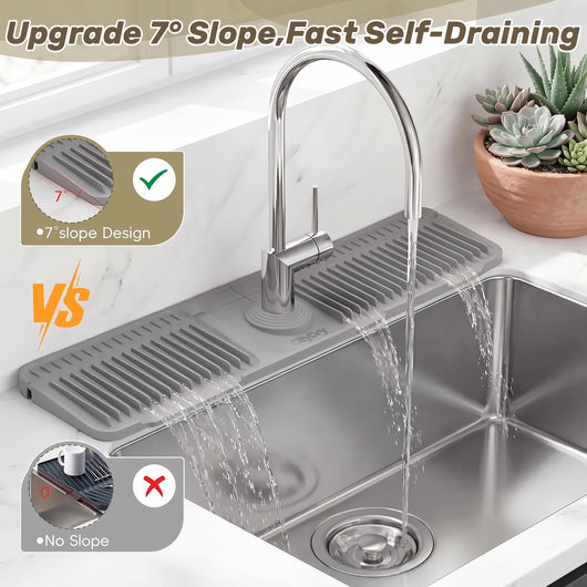 7 degree slope drains water straight into the sink