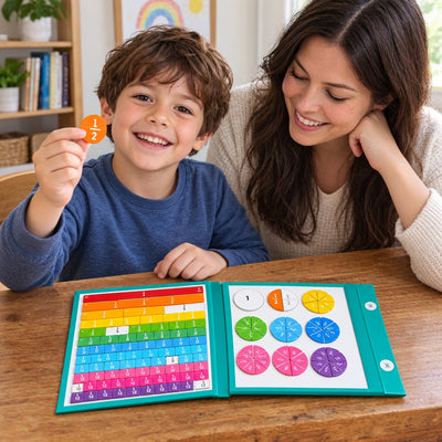 Mother and son learning fractions together