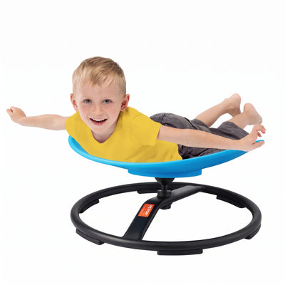 Boy spinning on his belly on the Sensory Swivel Chair